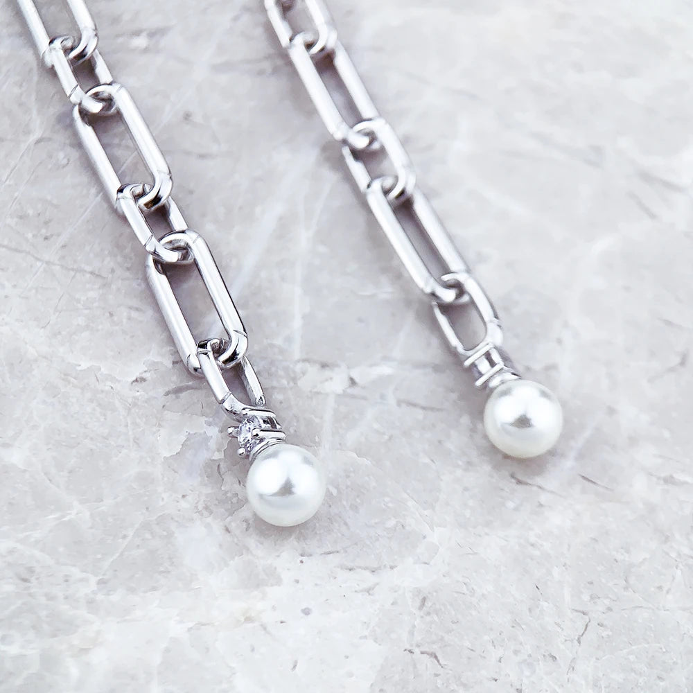 Boucle D'oreille Perle Blanche Pendante